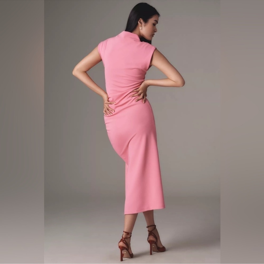 NWT! The Maya Ruched Baby Pink Cowl-Neck Dress By Anthropologie - Multiple 🧳 - Picture 3 of 11
